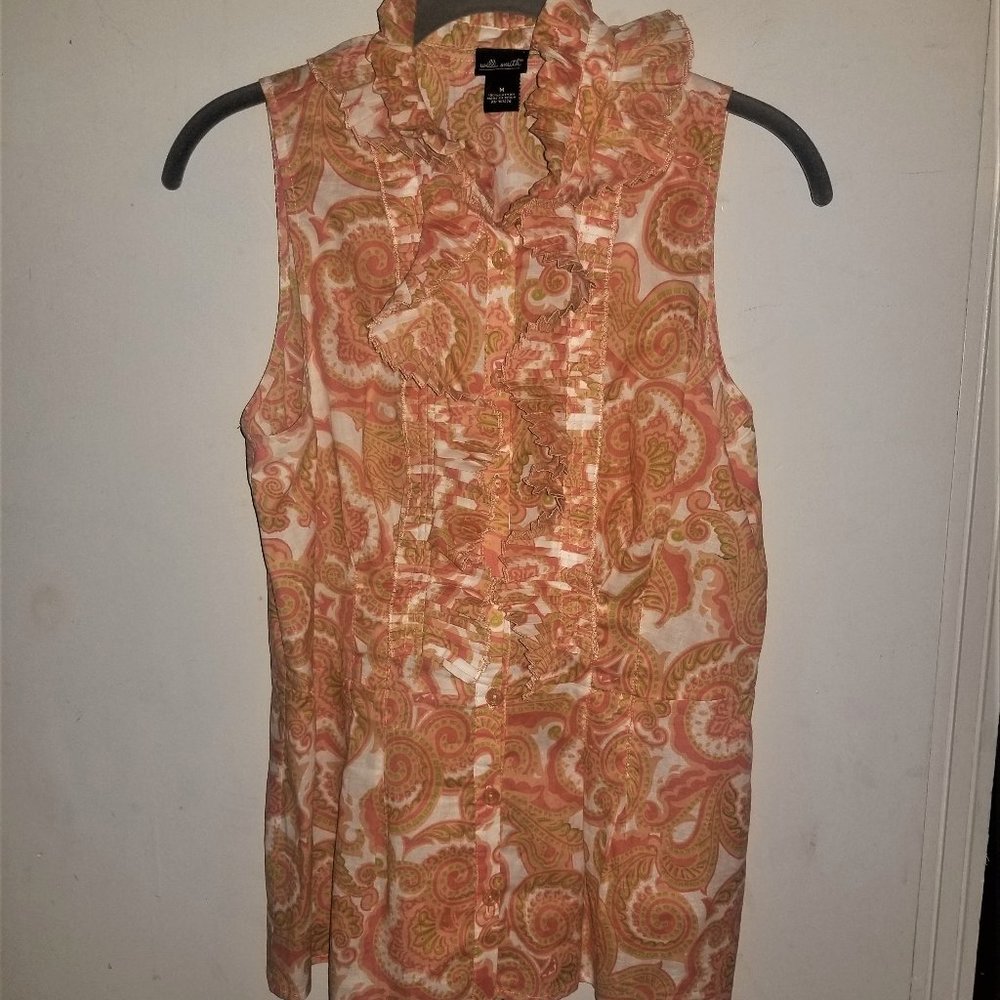 5 for $25! Ruffled Paisley Sleeveless Blouse - M